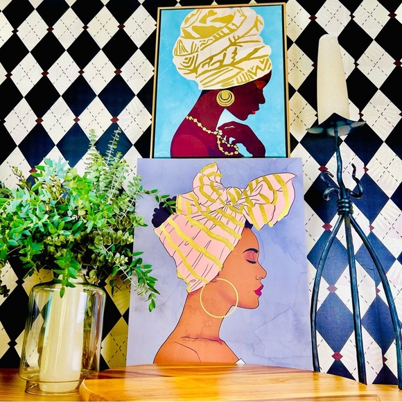 Large Portrait Art Set – Two Elegant Women Headwraps Gold Accents - 20” & 18” - Picture 13 of 14